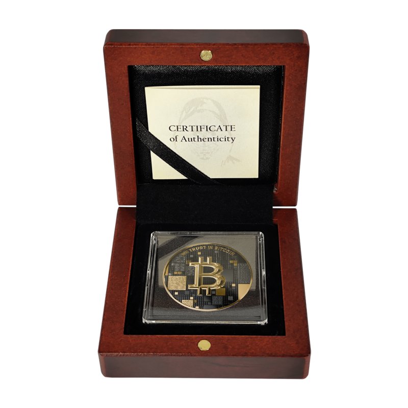 Satoshi Silver - #5 Dolphin Bitcoin Gold + Schwarzes Ruthenium im Holz Etui
