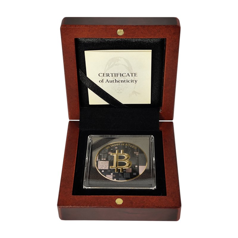 Satoshi Silver - #6 Shark Bitcoin Schwarzes Platin + Rotgold + Gold im Holz Etui