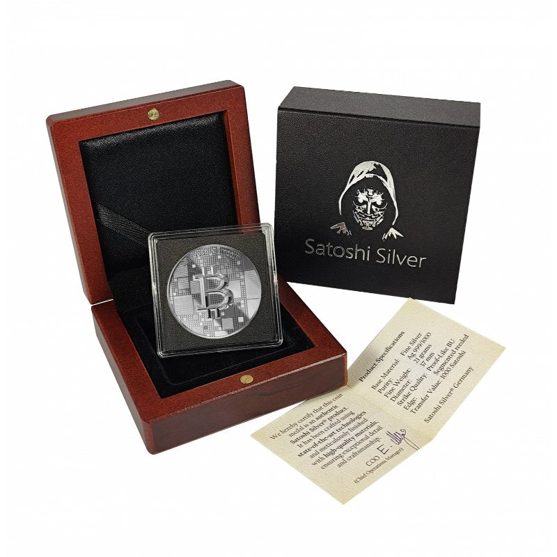 Satoshi Silver - #1 Shrimp Bitcoin Silber im Holz Etui
