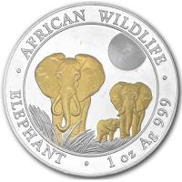 1 oz Silbermünze Somalia 2014 – African Wildlife Elefant – vergoldete Sammlerausgabe