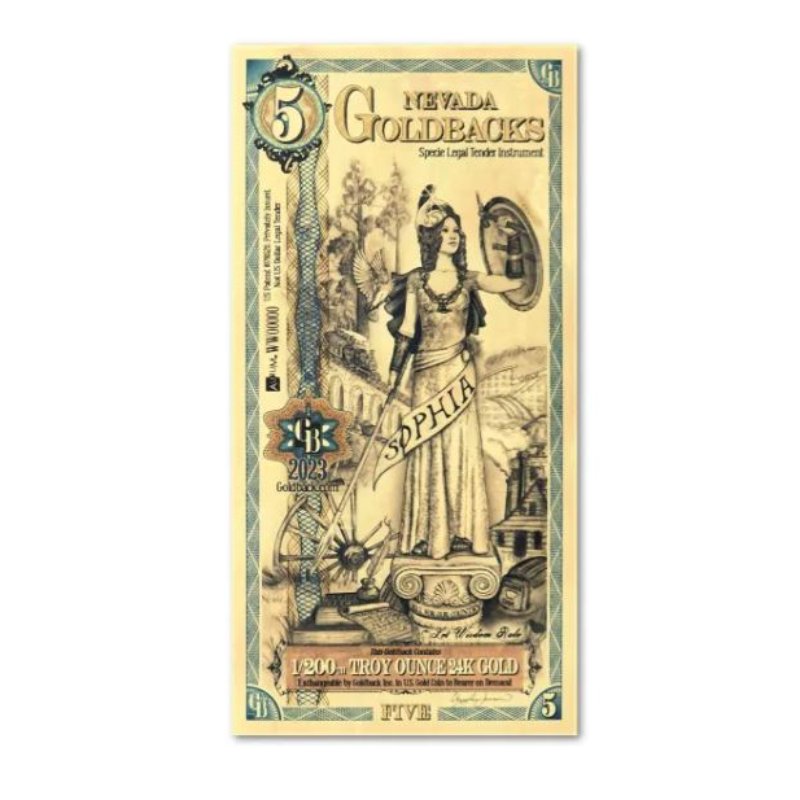 Nevada 5 Goldbacks Goldnote 1/200 oz