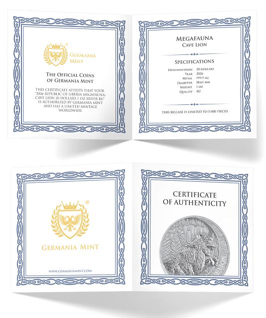 Megafauna Cave Lion 2026 Silbermünze 1 oz Liberia