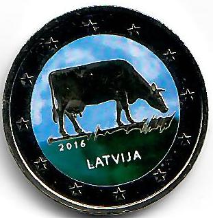 Lettland 2€ 2016 - Milchwirtschaft koloriert
