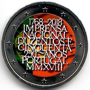 Portugal 2€ 2018 - 250 Jahre Druckerei koloriert - Edelmetalle Koitz GnbR