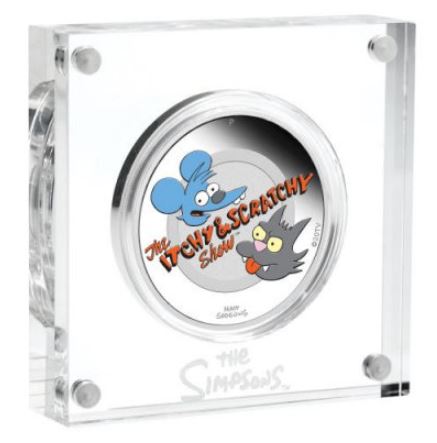 Tuvalu 2021 Itchy & Scratchy Silbermünze – Simpsons-Serie, 1 oz coloriert in Etui