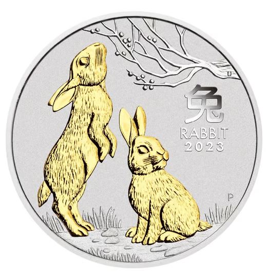1 oz Silbermünze Lunar III Hase 2023 teilvergoldet Australien Perth Mint