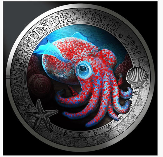3€ Ozeantaler - #8 Zwergtintenfisch 2024 - Edelmetalle Koitz GnbR