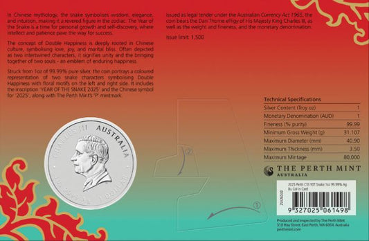 Australien - Lunar III Schlange Double Happiness Xi 2025 - Edelmetalle Koitz GnbR
