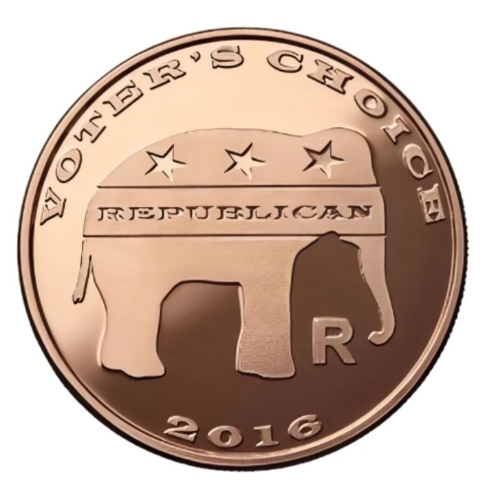 2016 Voters Choice coin mit Esel und Elefant für US-Parteien