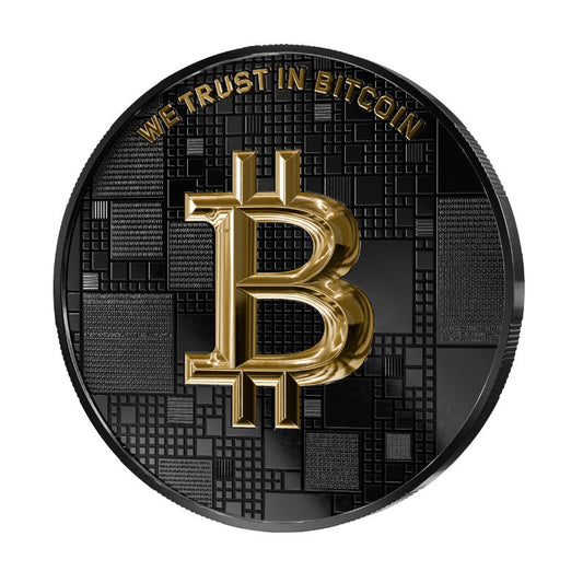 Satoshi Silver - #4 Fish Bitcoin Schwarzes Ruthenium + Gold im Holz Etui