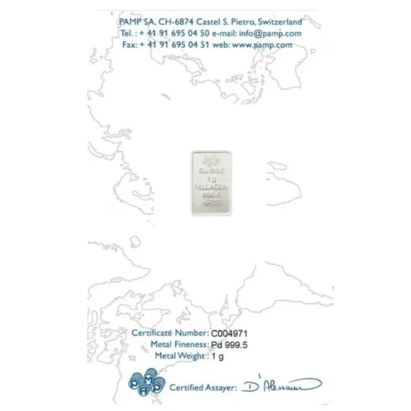 Schweiz - 1 g Palladium Barren PAMP Fortuna
