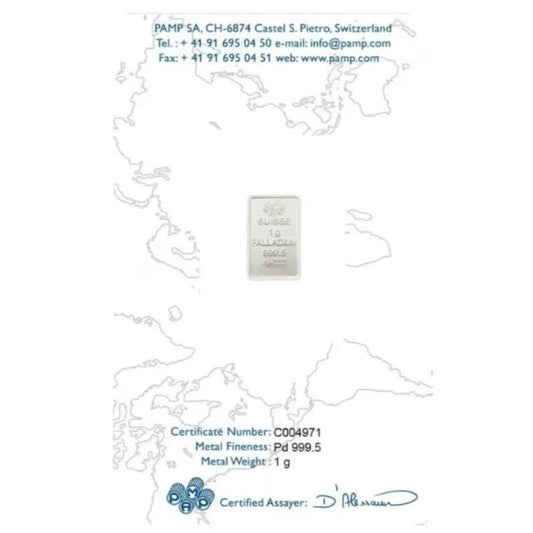 Schweiz - 1 g Palladium Barren PAMP Fortuna