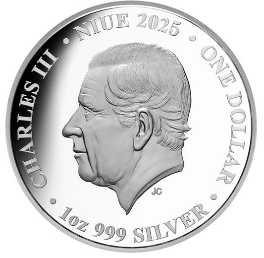 Niue Kraniche 2025 1 oz Silber Polierte Platte teilvergoldet