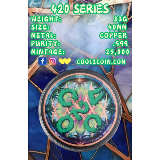 Kupfermünze 420 Series Cannabis, Cool2Coin, 33 g, farbig coloriert, in Kapsel und Box