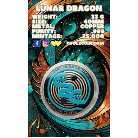 Kupfermünze Lunar Drache 2024, Cool2Coin, 33 g, coloriert, in Kapsel und Box