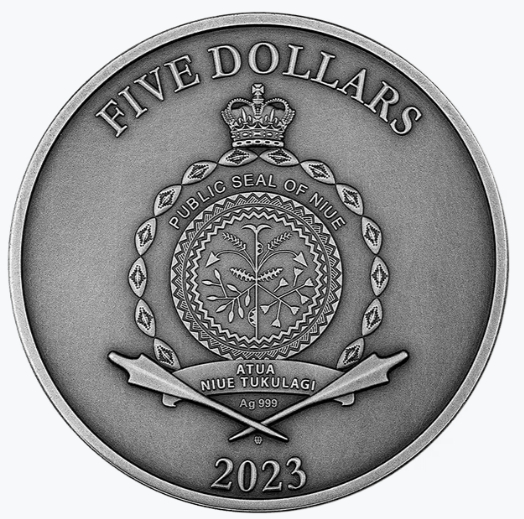 Garden of the Hesperides 2023 2 oz Silbermünze Antique Finish mit Vergoldung