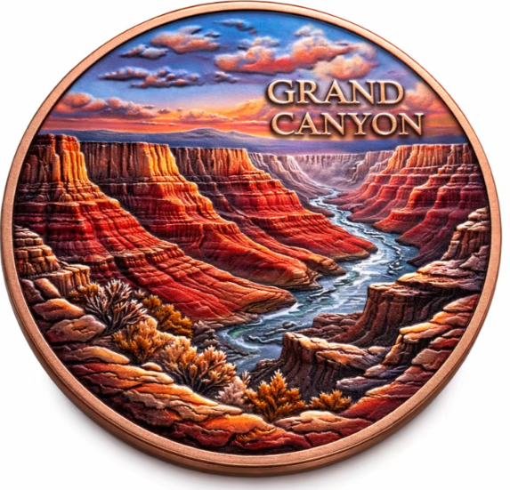 5 oz Kupfermedaille Grand Canyon Natural Wonders coloriert