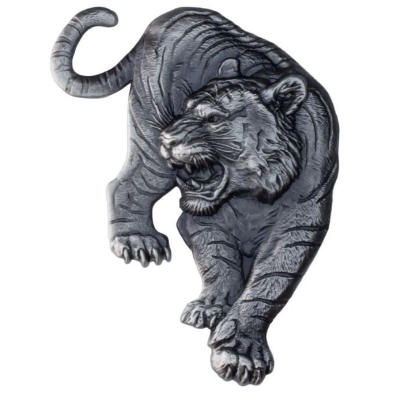 3D-Silbermedaille in Tigerform – KOMSCO 2024, stapelbar, 1 oz Silber