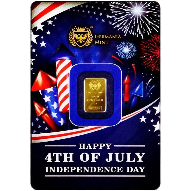 1 g Goldbarren Germania Mint – 4th July Edition mit Safepack-Verpackung