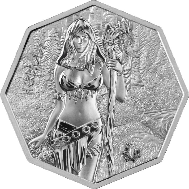 Herbalist 2025 Silbermünze – Germania Mint Witchcraft Serie mit Heilerin und Ratatosk.