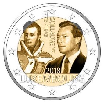 Luxemburg 2€ 2018 - 175. Todestag Guillaume I. - Edelmetalle Koitz GnbR