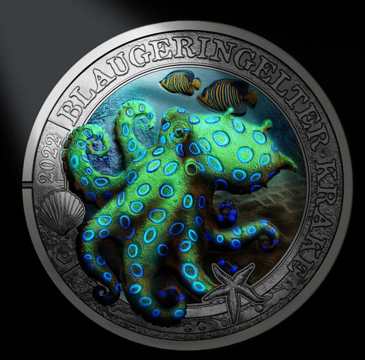 3€ Ozeantaler - #1 Blaugeringelte Krake 2022 - Edelmetalle Koitz GnbR