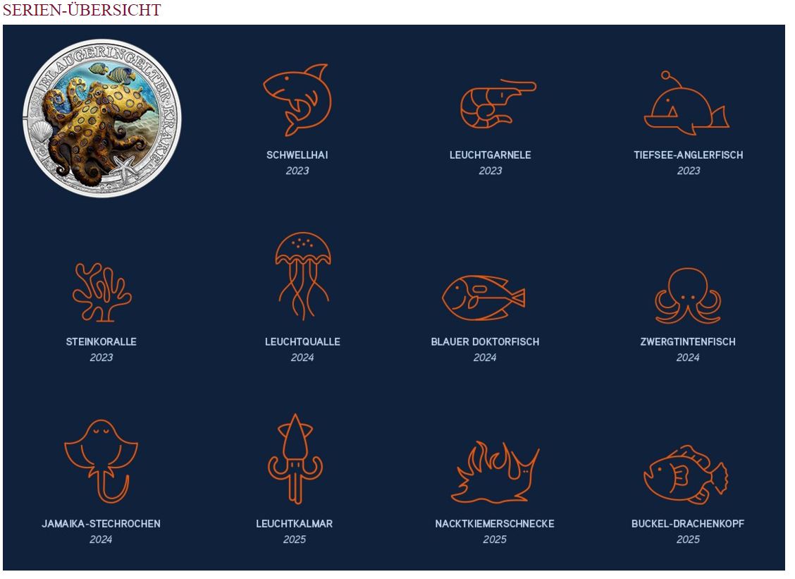 3€ Ozeantaler - #1 Blaugeringelte Krake 2022 - Edelmetalle Koitz GnbR