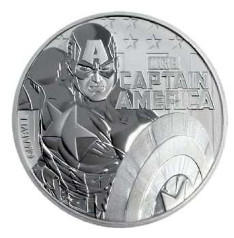 Silbermünze 1 oz 2019 Tuvalu Marvel Captain America, Perth Mint, Originalkapsel