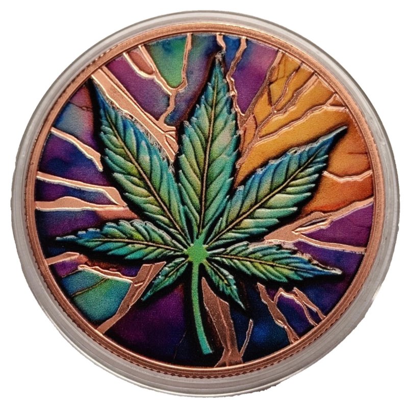 Kupfermünze 420 Series Cannabis, Cool2Coin, 33 g, farbig coloriert, in Kapsel und Box