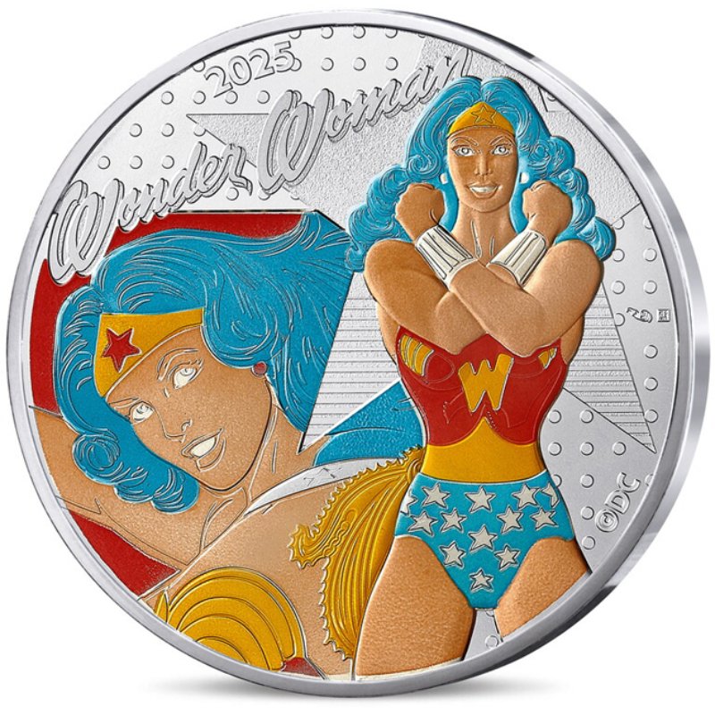 Silbermünze Wonder woman2025 – Frankreich 50 € DC Comics Vintage Design