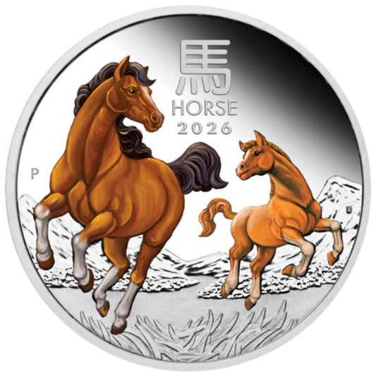 Lunar Pferd 2026 farbig – 1 oz Silber Proof Australien