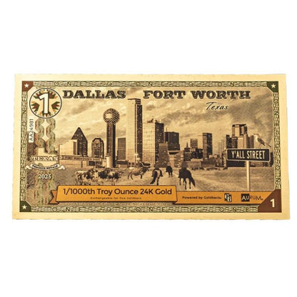 Texas 1 Goldback Goldnote 1/1000 oz Dallas – Fort Worth