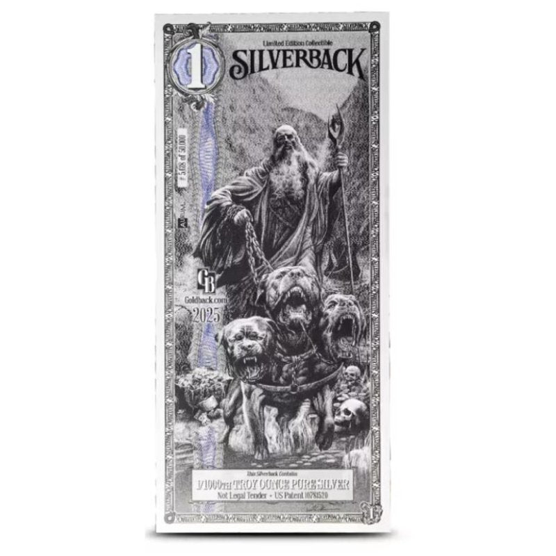 Silberbanknote Hades mit Cerberus 1/1000 oz Feinsilber