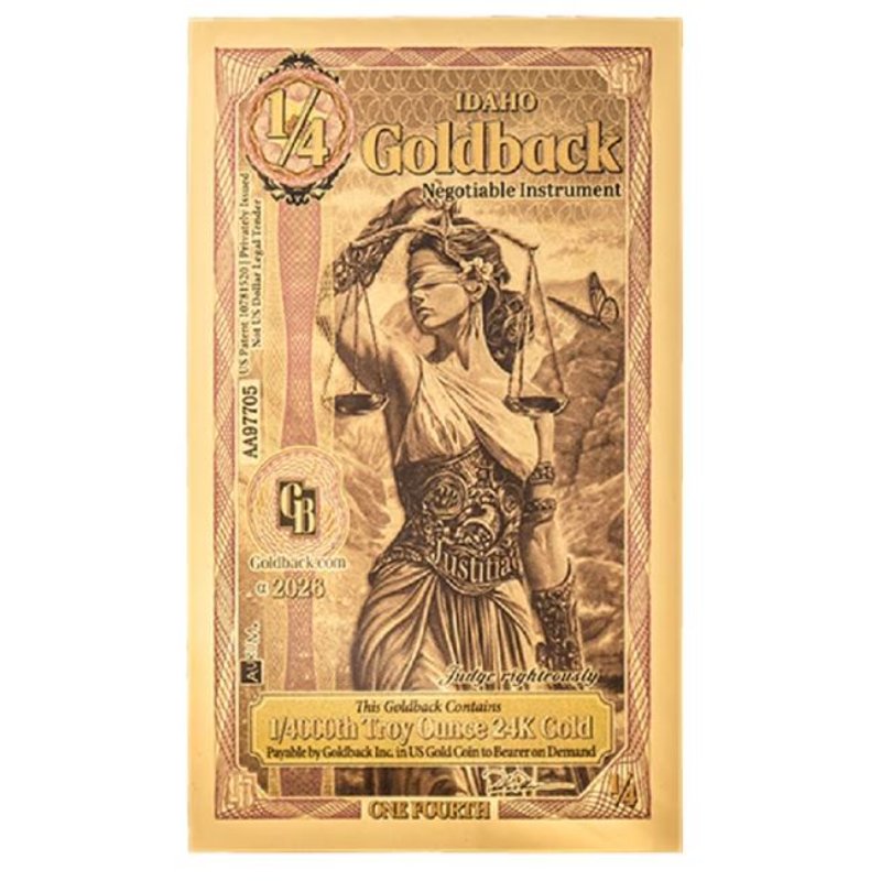 Idaho Quarter Goldback 1/4 Justitia Goldbanknote