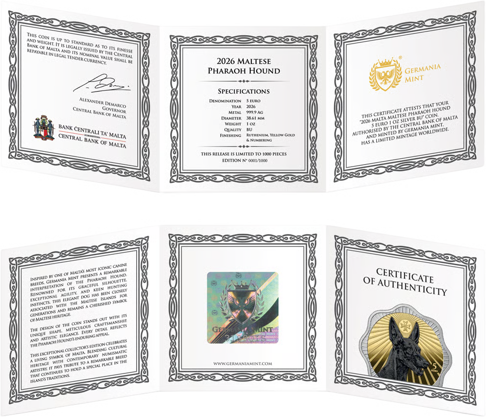 Malta Pharaonenhund 2026 1 oz Silber Ruthenium Gold 5 Euro