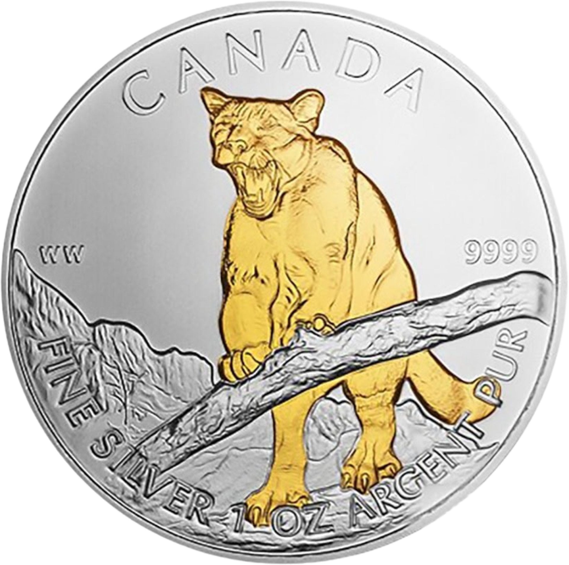 1 oz Silbermünze Kanada Wildlife Puma 2012 – teilvergoldet, RCM

