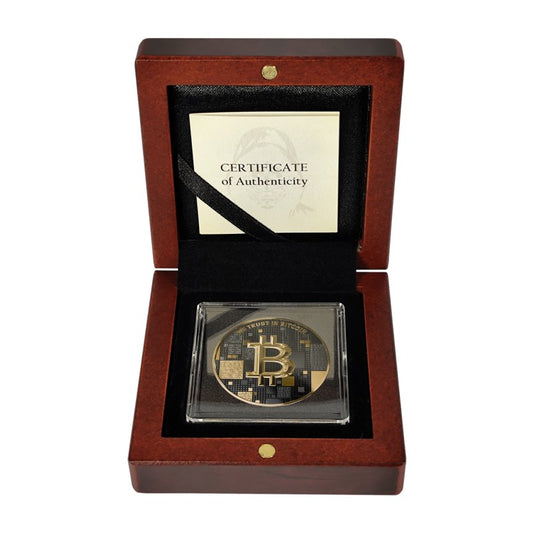 Satoshi Silver - #5 Dolphin Bitcoin Gold + Schwarzes Ruthenium im Holz Etui