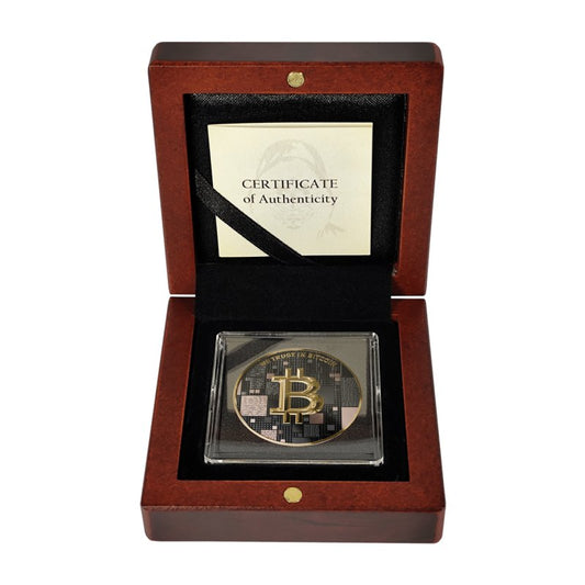 Satoshi Silver - #6 Shark Bitcoin Schwarzes Platin + Rotgold + Gold im Holz Etui
