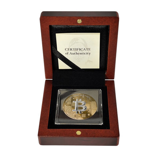 Satoshi Silver - #7 Whale Bitcoin Gold + Weißes Platin im Holz Etui