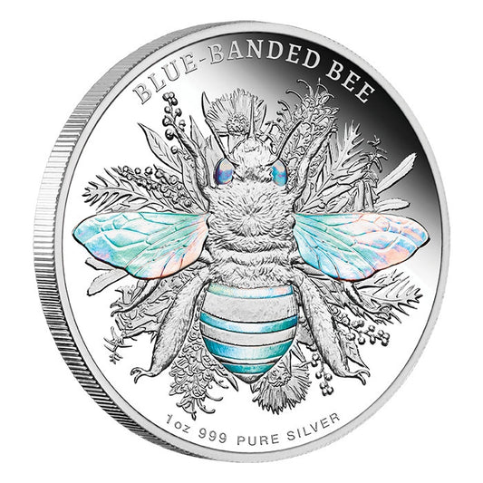 Niue 2025 – 1 oz Silber Proof Hologram „Blue-banded Bee“