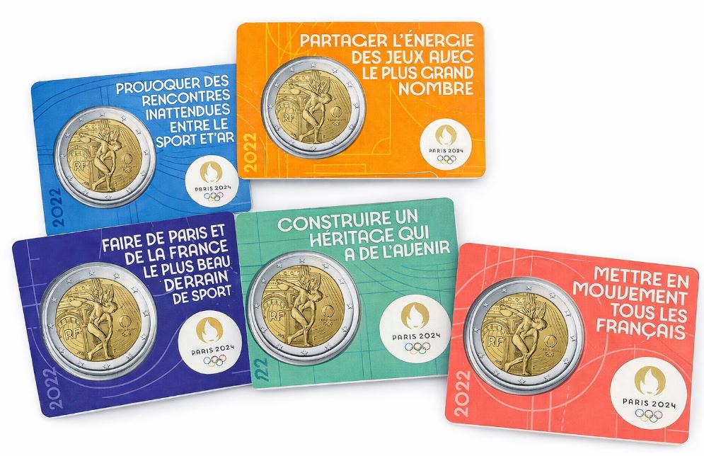 Frankreich 2 Euro 2022 Olympia 2024 Set 5 Coincards