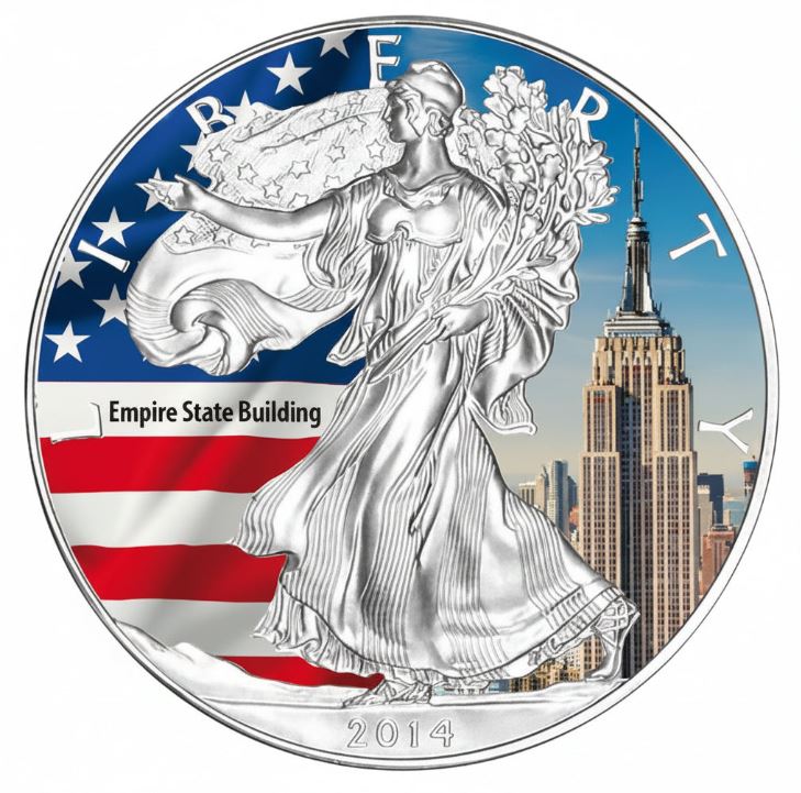 USA Silver Eagle 2014 Empire State Building coloriert Silbermünze