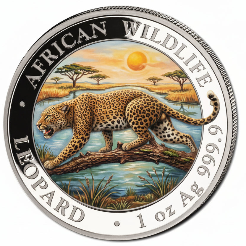 Somalia African Wildlife Leopard 2026 1 oz Silber coloriert