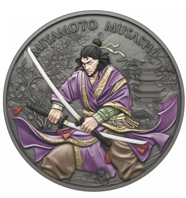 Miyamoto Musashi Legendary Warriors Color Silbermedaille 1 oz