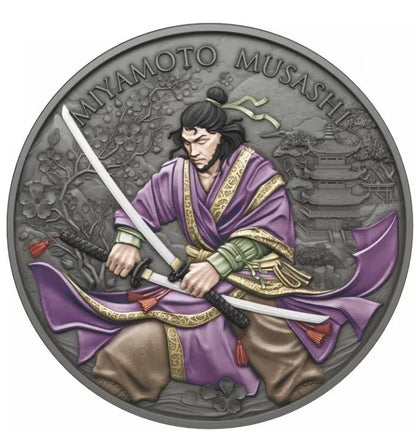 Miyamoto Musashi Legendary Warriors Color Silbermedaille 1 oz