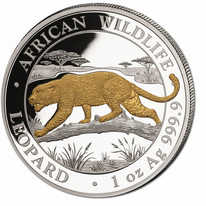 Somalia African Wildlife Leopard 2026 1 oz Silber teilvergoldet