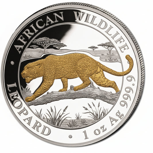 Somalia African Wildlife Leopard 2026 1 oz Silber teilvergoldet