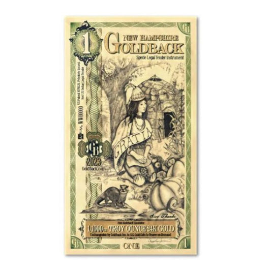 New Hampshire Goldback Goldnote 1/1000 oz