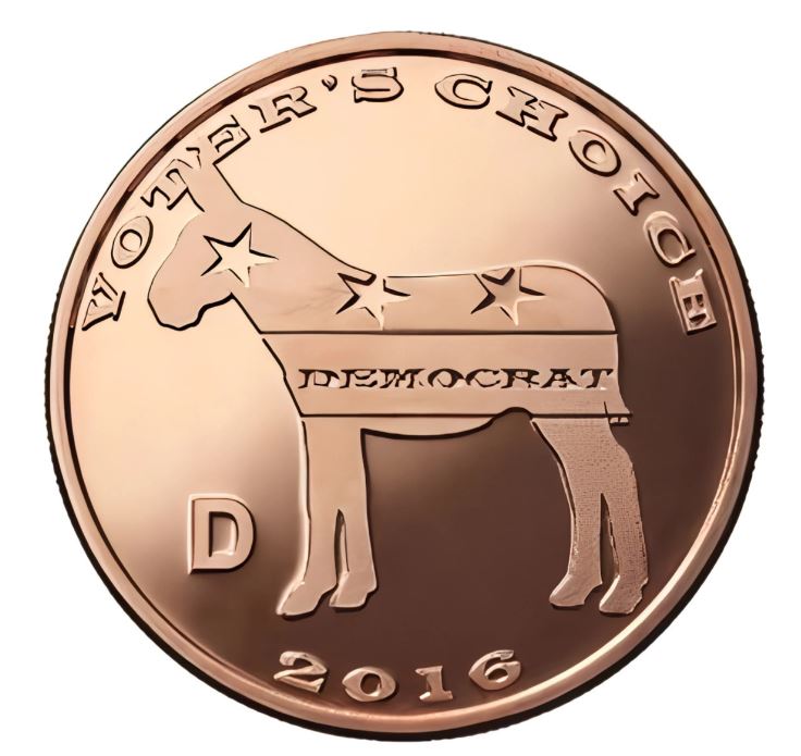 2016 Voters Choice coin mit Esel und Elefant für US-Parteien
