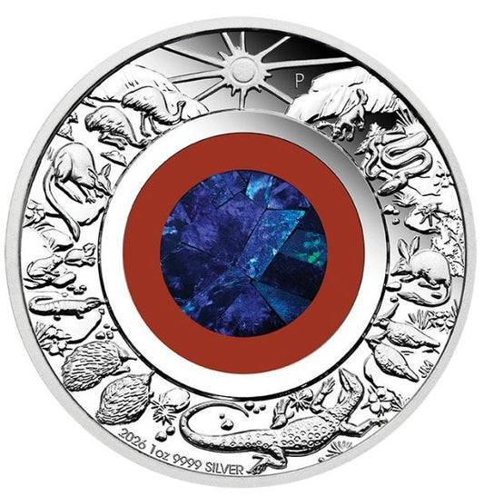 Silbermünze „Wonders of Australia – The Outback“ 2026 mit Opal-Inlay